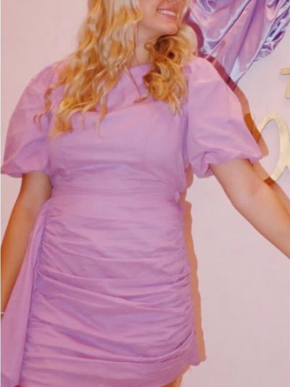 Lilac Puff-Sleeve Ruched Mini Dress - Women